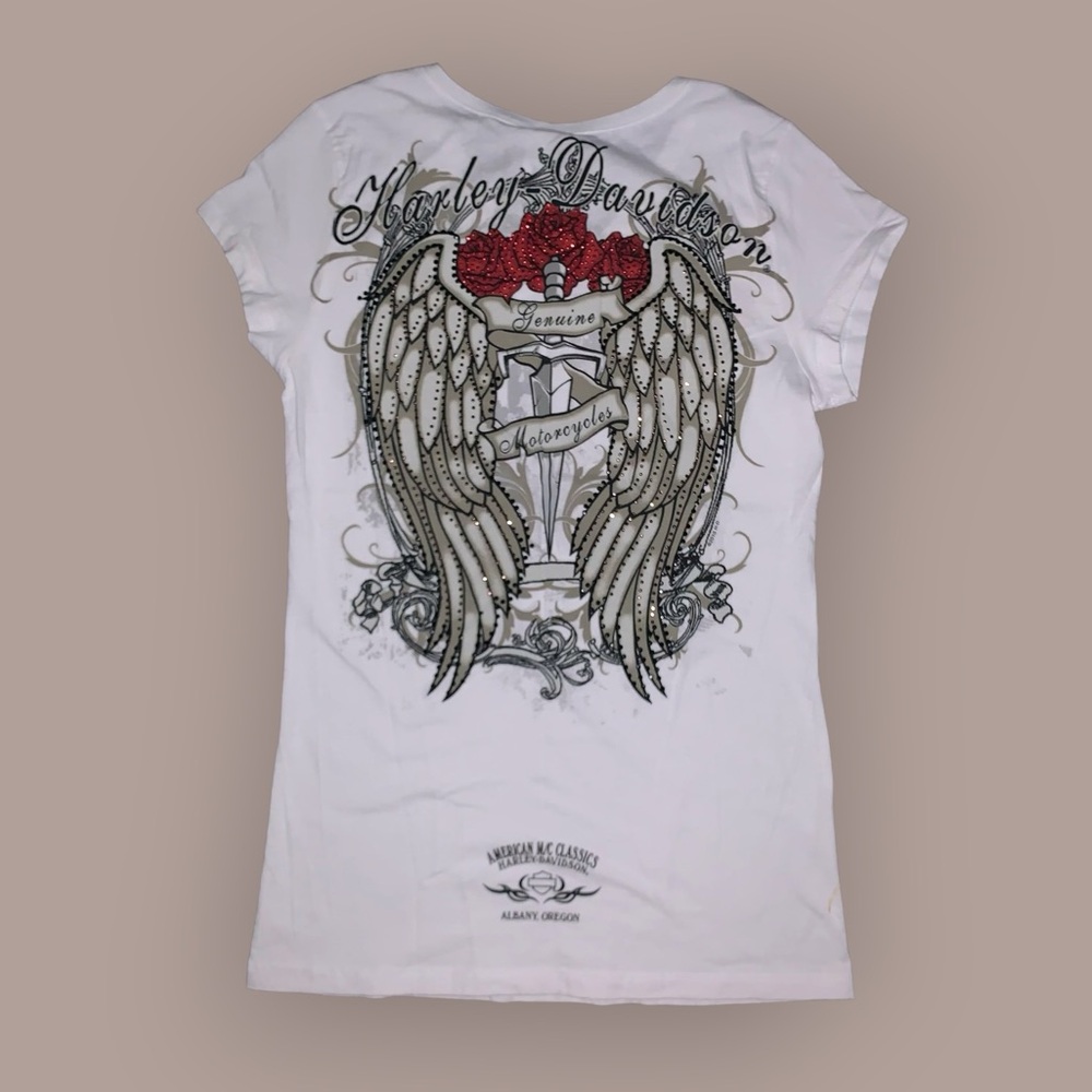 Harley-Davidson Wings with Spark Roses Short Sleeve Tee